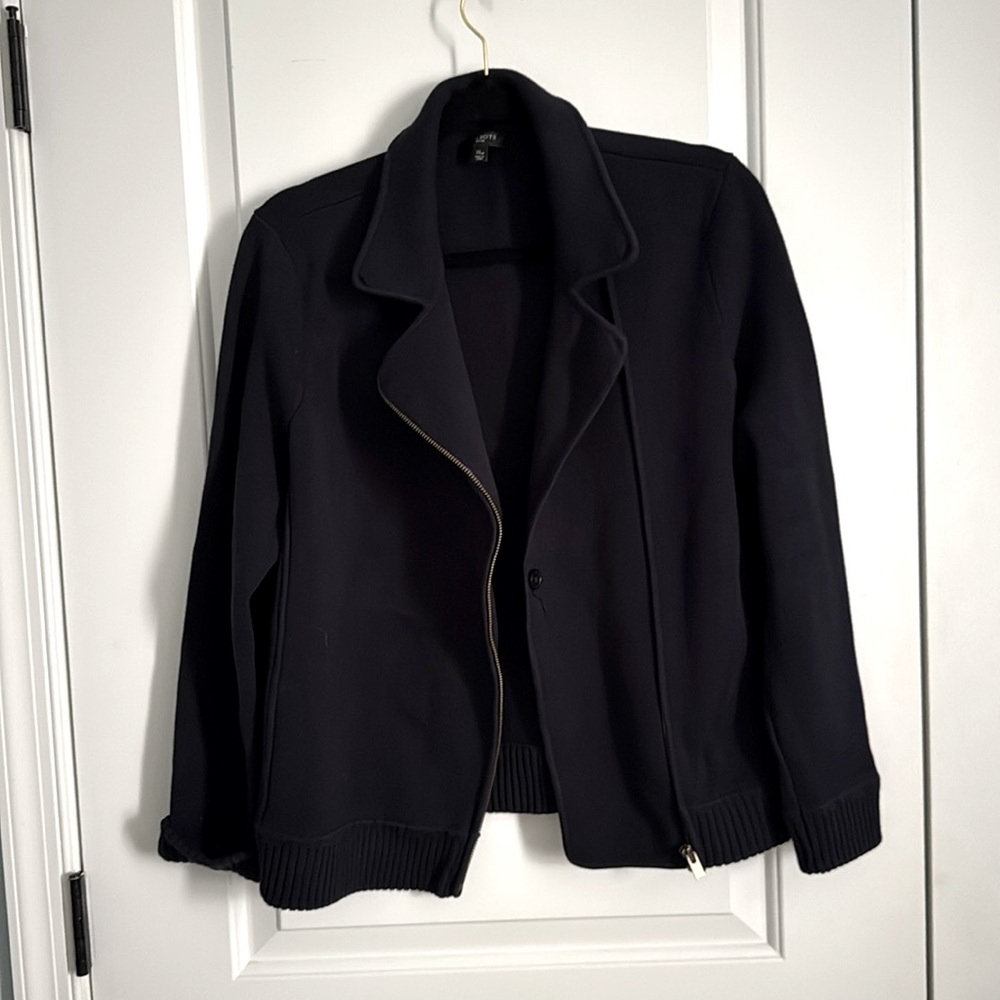 Talbots Blue Zippered Knit Moto Sweater Jacket Size  PXL